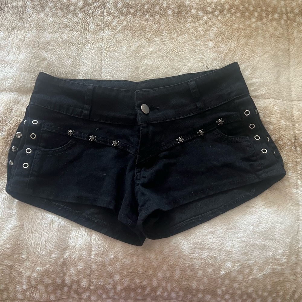 Black gothic low rise denim shorts